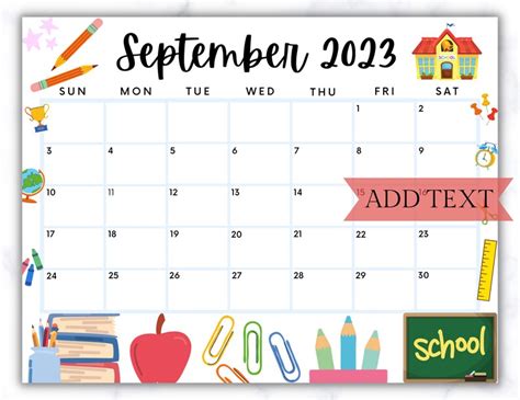 Editable September 2023 Calendar Cute Printable Calendar Etsy