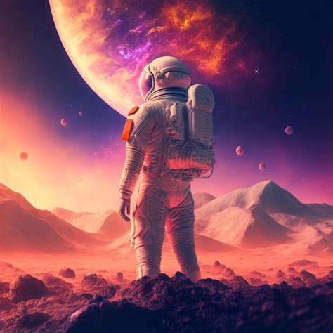 Premium AI Image Astronaut Standing On A Rocky Surface Looking At A