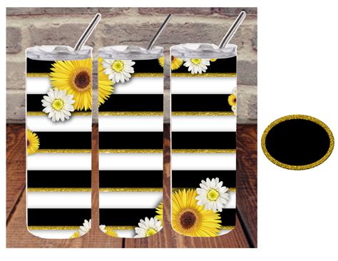 Black White Stripes With Daisy Blank Digital Image For Skinny Tumblers