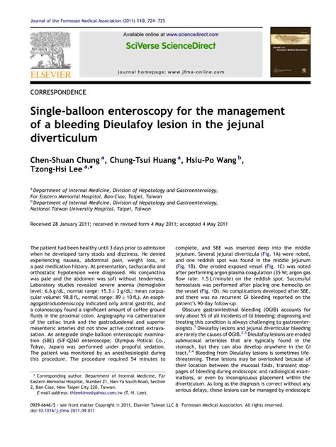 Pdf Single Balloon Enteroscopy For The Management Of A Bleeding Dieulafoy Lesion In The