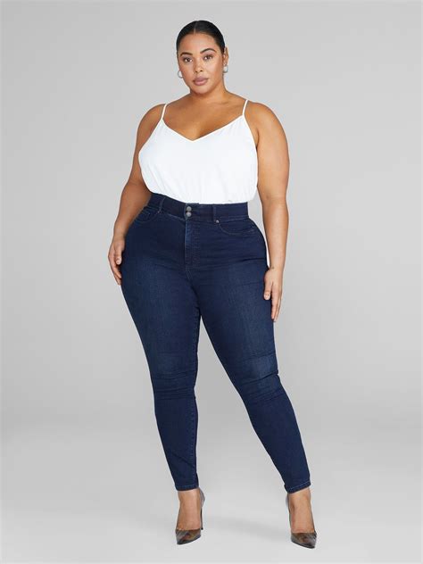 Plus Size High Rise Curvy Fit Skinny Jeans In Dark Indigo Tall Inseam