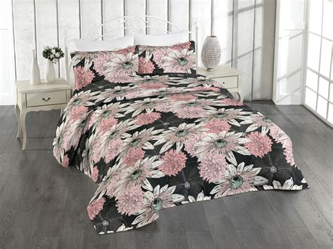 Ambesonne Asian Floral Quilted Bedspread Set Pcs Art Japanese Floral