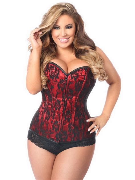 Plus Size Lavish Green Lace Front Zipper Corset Spicy Lingerie