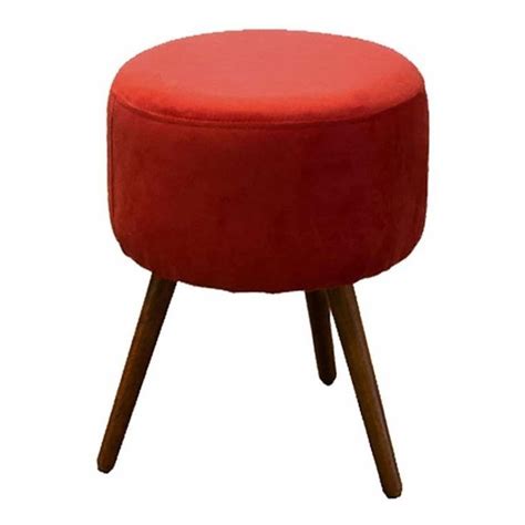 Puff Decorativo Redondo Pés de Madeira Palito Tecido Suede Vermelho