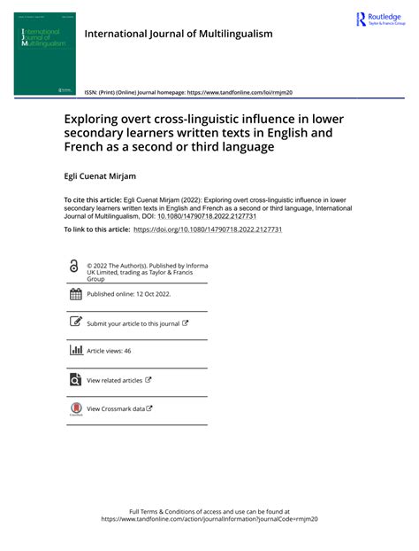 Pdf Exploring Overt Cross Linguistic Influence In Lower Secondary