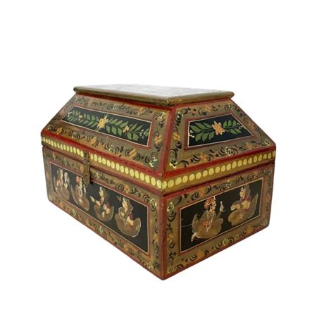 Anglo Raj Vintage Wooden Box Hand Painted Indian Chest Trinket S