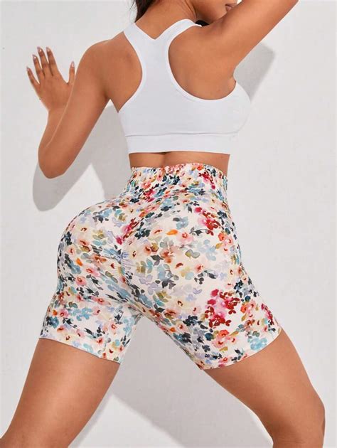 Shein Sport Seamluxe Floral Print Wideband Waist Sports Shorts Shein Usa