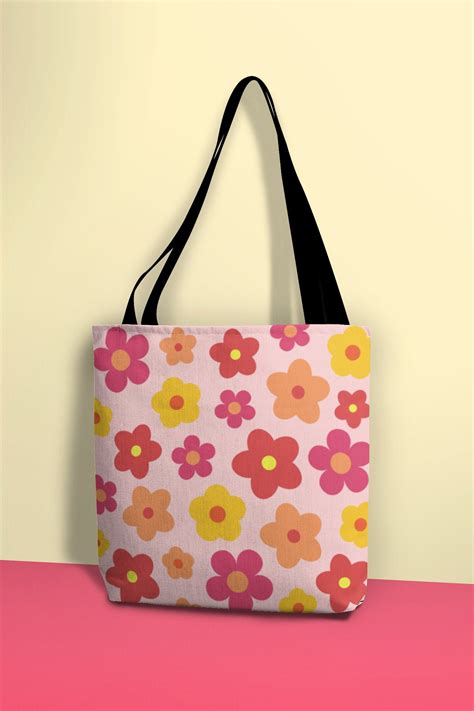 Hippy Flower Tote Bag Floral Pattern Tote Bag 60s Aesthetic Etsy