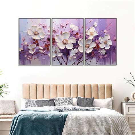 3pcs Set Modern Canvas Print Posters Purple Flower Canvas Wall Art