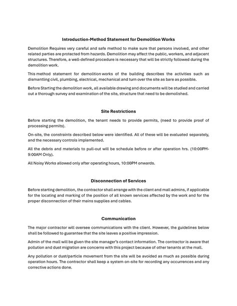 Demolition Methodology And Work Description Introduction Method Statement For Demolition Works