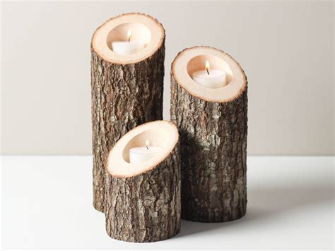 Tree Branch Candle Holders Set Of 3 Heights Angled Rustic