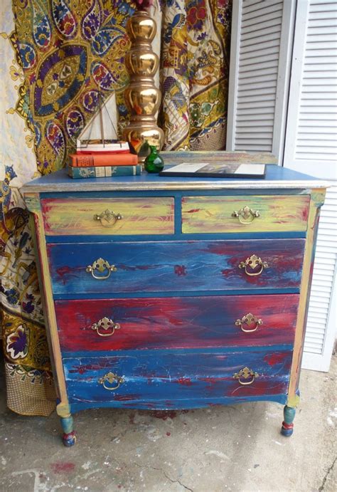 Boho Dresser Industrial Hand Painted Vintage Poppy Cottage By