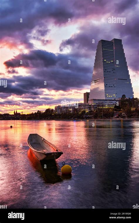 Roche Towers in Basel at night Stock Photo - Alamy