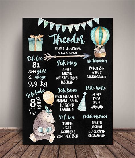 Meilensteintafel 1 Geburtstag Boho Chalkboard Geburtstagsposter