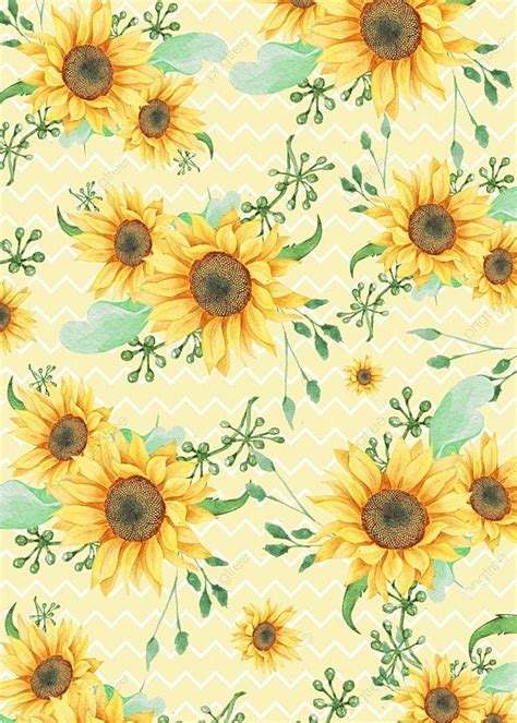 Sunflowers With Green Leaves On A Yellow Background