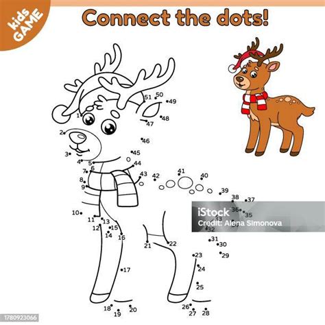 Game Connect The Dots And Draw Christmas Deer Stock Illustration