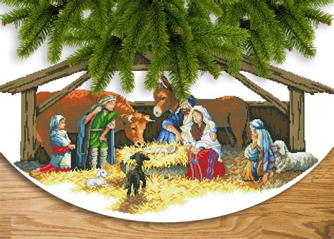 Christmas Tree Skirt Nativity Scene Counted Cross Stitch Pattern Balls