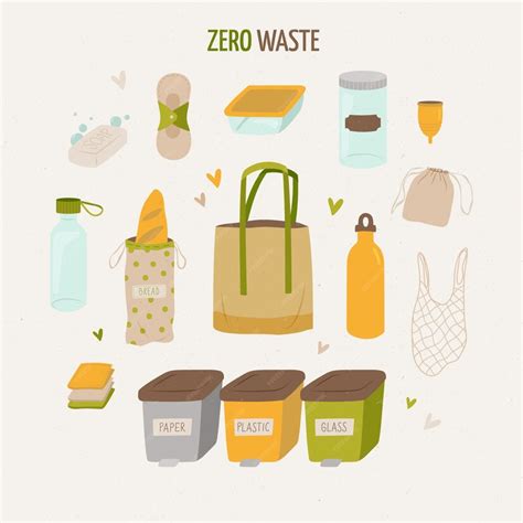 Handgezeichnetes Zero Waste Set Kostenlose Vektor