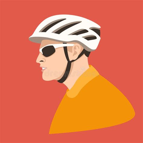 Cyclist In A Helmet Vector Illustration Profile Side Lining Stock