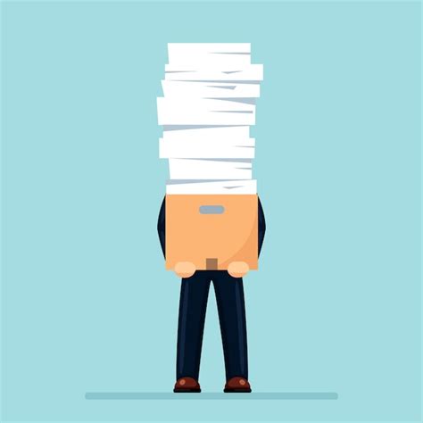 Premium Vector Pile Of Paper Busy Businessman With Stack Of