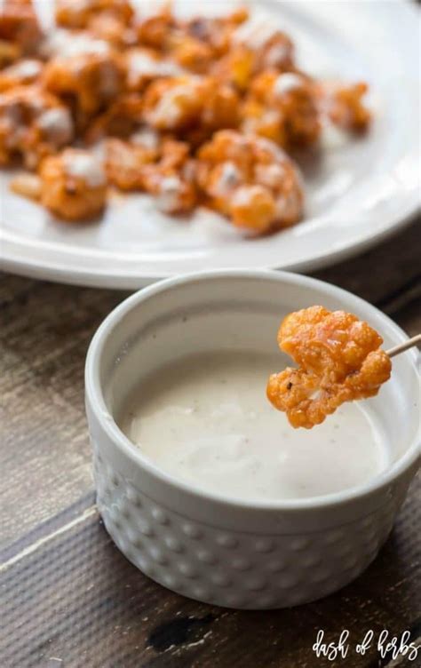 Roasted Buffalo Cauliflower With Light Ranch Dressing Dash Of Herbs