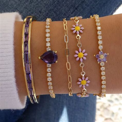 Pulseiras De Cristal Roxo De Luxo Para Mulheres Banhado A Ouro K