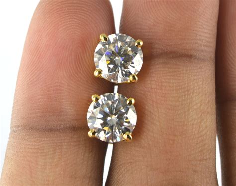 Moissanite Earring 14k Solid Yellow Gold Solitaire 380 Carat Etsy