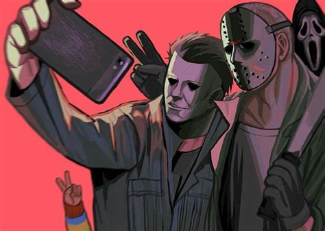 Good morning! Group selfie 😀😀 #michaelmyers #jasonvoorhees #chucky # ...