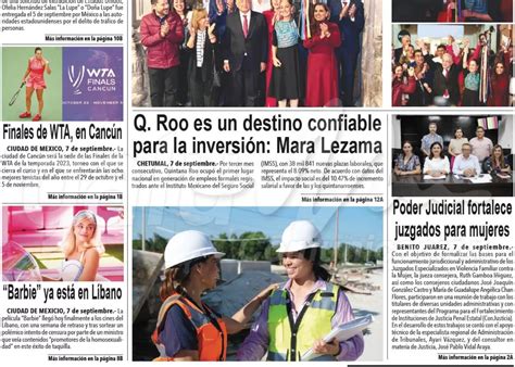 Portadas De Prensa En Quintana Roo 08 De Septiembre Del 2023