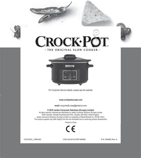 Crock Pot Csc052x 4 7l Digital Slow Cooker Instruction Manual