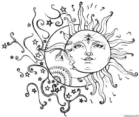 Art Sun Moon Coloring Page Turkau