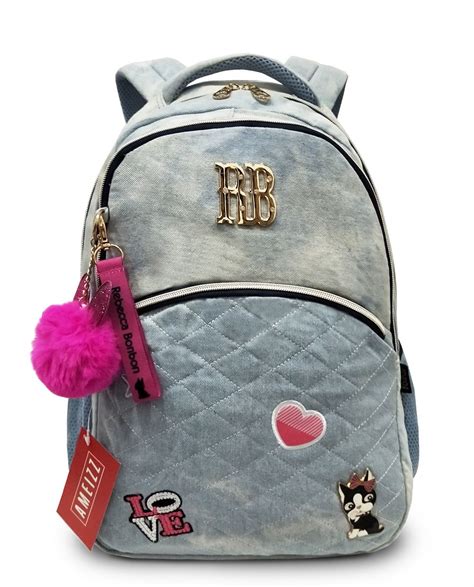 Mochila Rebecca Bonbon Jeans Claro Escolar Faculdade Rb