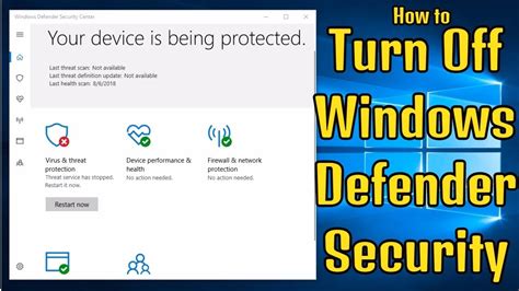 How To Turn Off Windows Defender Security Center In Windows 10 Youtube