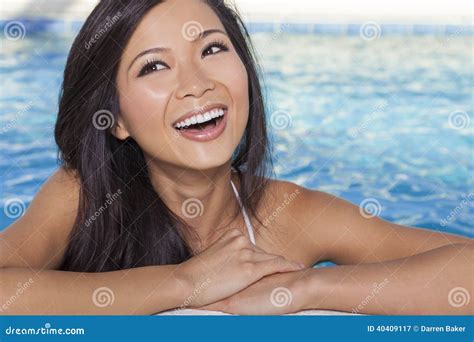 Chinese Asian Woman Girl In Spa Swimming Pool Stock Image Image Of