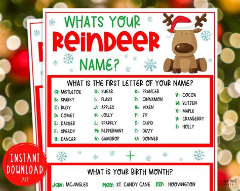 Whats Your Reindeer Name Game Funny Christmas Printable Name Games