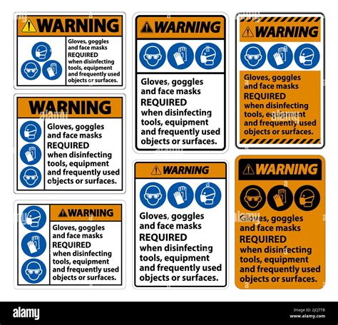 Warning Glovesgogglesand Face Masks Required Sign On White Backgroundvector Illustration Eps