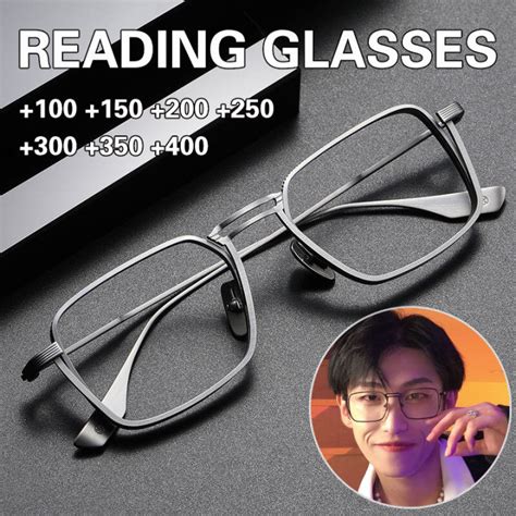 100 To 400 Business Titanium Frame Men Reading Glasses Presbyopic Glasses Anti Blue Light Men