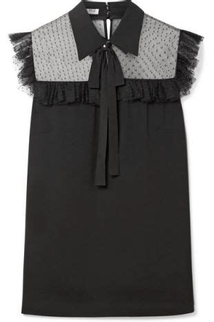 Miu Miu Pussy Bow Point D Esprit Tulle Paneled Crepe De Chine Blouse