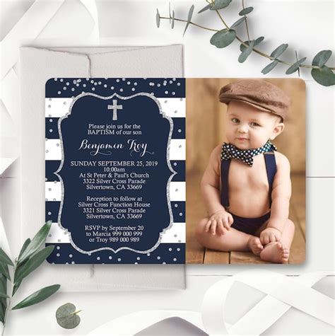 Boy Photo Baptism Invitation Instant Download Editable Baptism Etsy