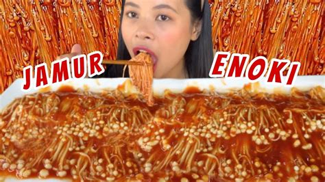 Mukbang Jamur Enoki Saus Samyang Sampe Nangis Kepedasan Youtube