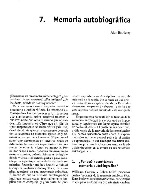 Baddeley Alan Memoria Autobiografica Baddeley Memoria Cap7 Scan Pdf