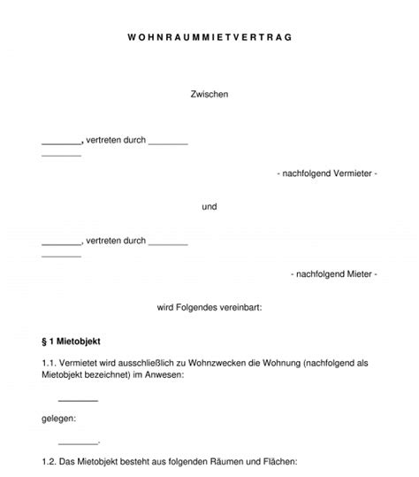 Mietvertrag Wohnraum Muster Vorlage Word Und PDF