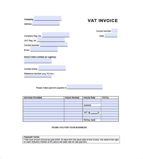 Invoice Template With Value Added Tax 15 Free Word Excel Pdf