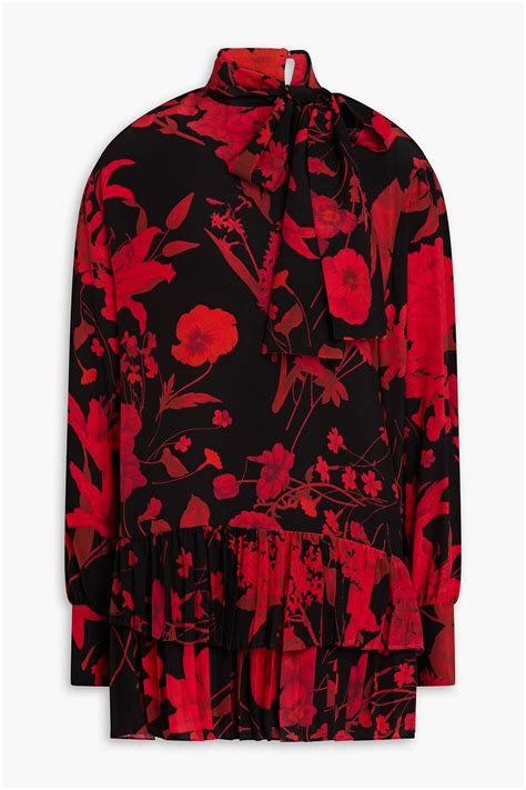 VALENTINO GARAVANI Pussy Bow Floral Print Silk Crepe Blouse THE OUTNET