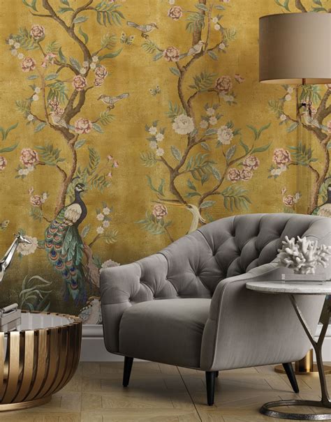 Yellow Beautiful Chinoiserie Wallpaper Feathr Wallpapers