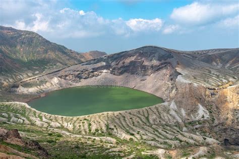 Okama Crater Lake at Mount Zao in Summer Sunny Day. Active Volcano in ...