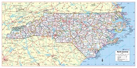 Cool Owl Maps North Carolina State Wall Map Poster Large Print Rolled