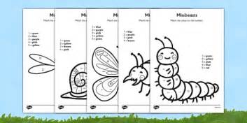 Minibeasts Color By Number Counting Worksheet Worksheet