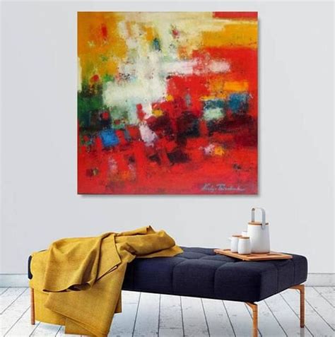 Colorful Red Abstract Wall Art Canvas Print Above Bed Modern Etsy In