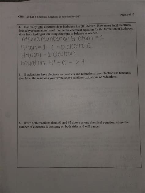 Solved Page 2 Of 12 Chm 120 Lab 5 Chemical Reactions In